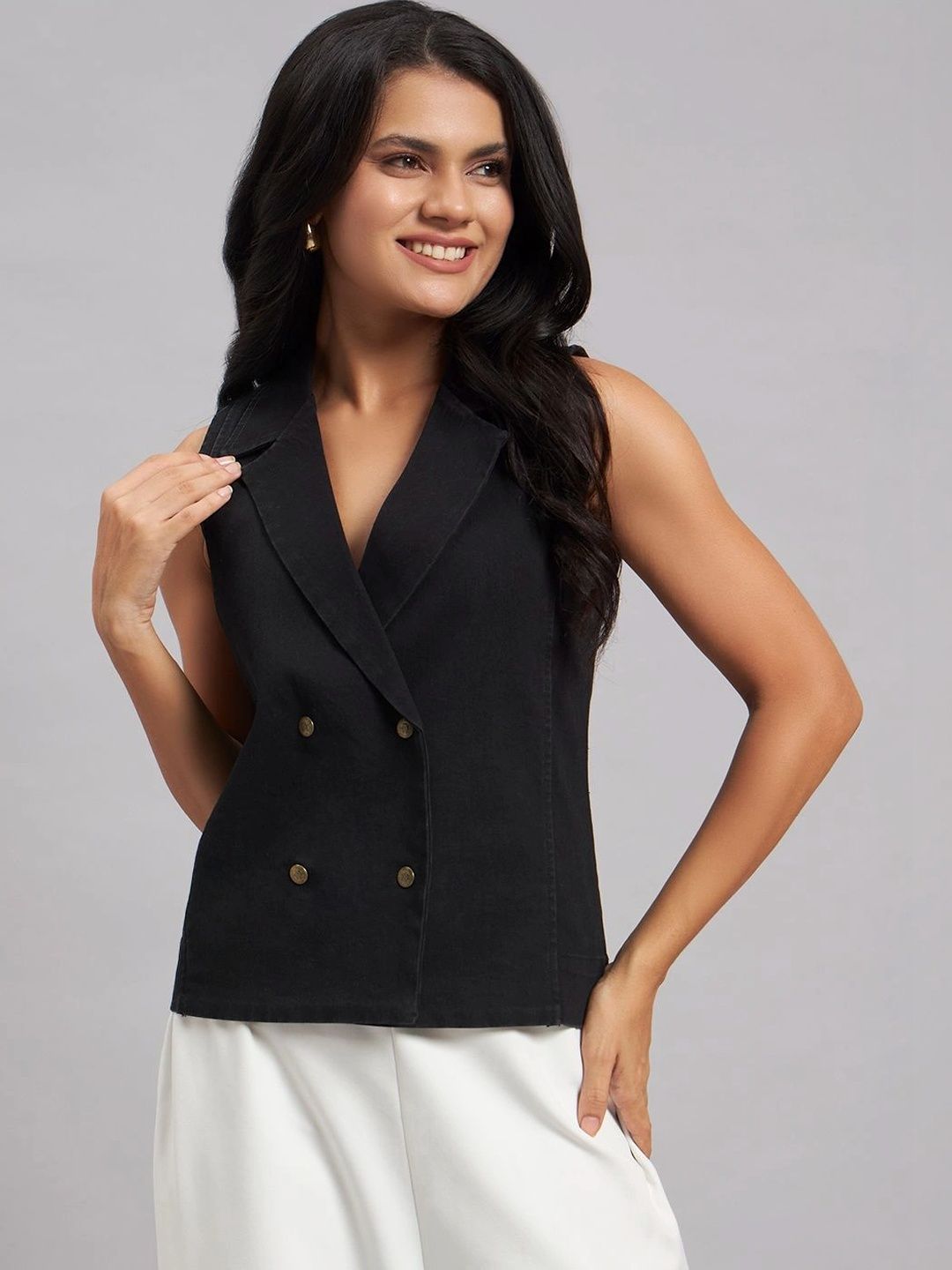 Cottinfab Lapel Collar Double-Breasted Waistcoat-image-30