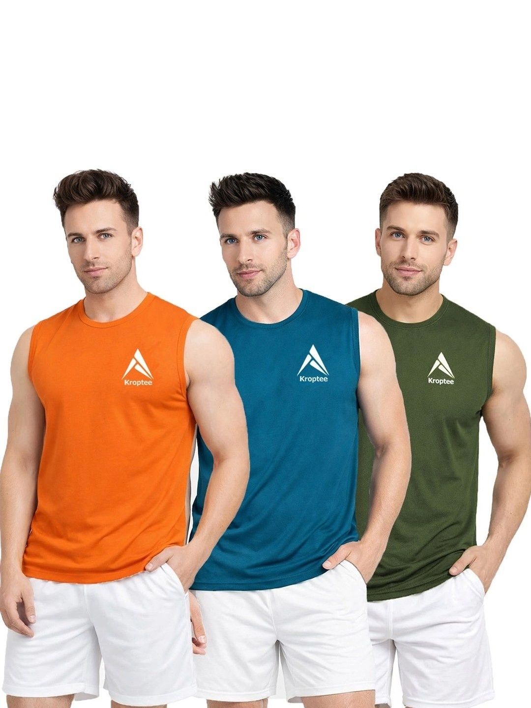 Kroptee Pack of 3 Cotton Blend Gym Vest-picture-49