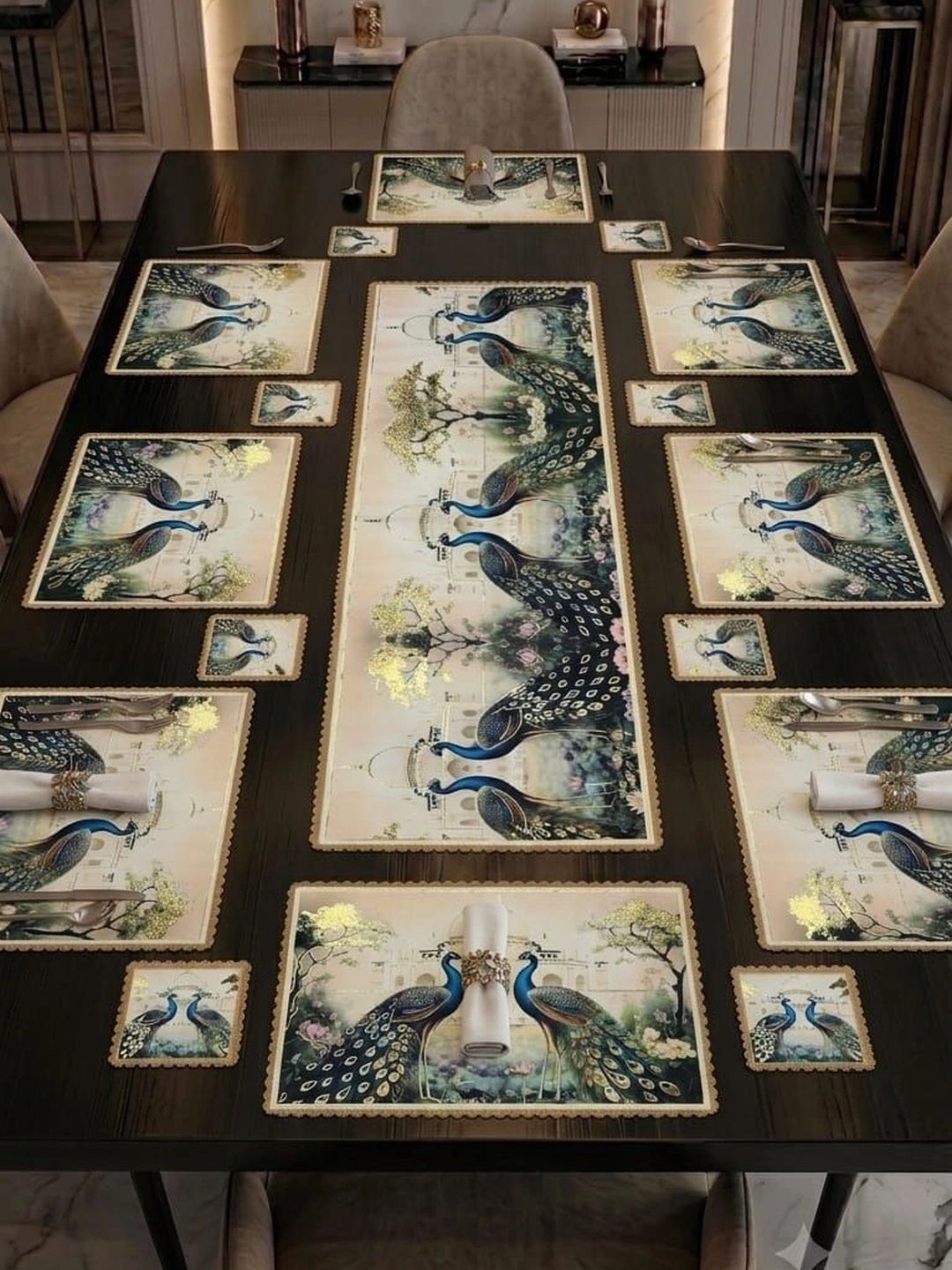 KANUM 13-Pcs Blue Printed Rectangle Table Placemats-picture-27