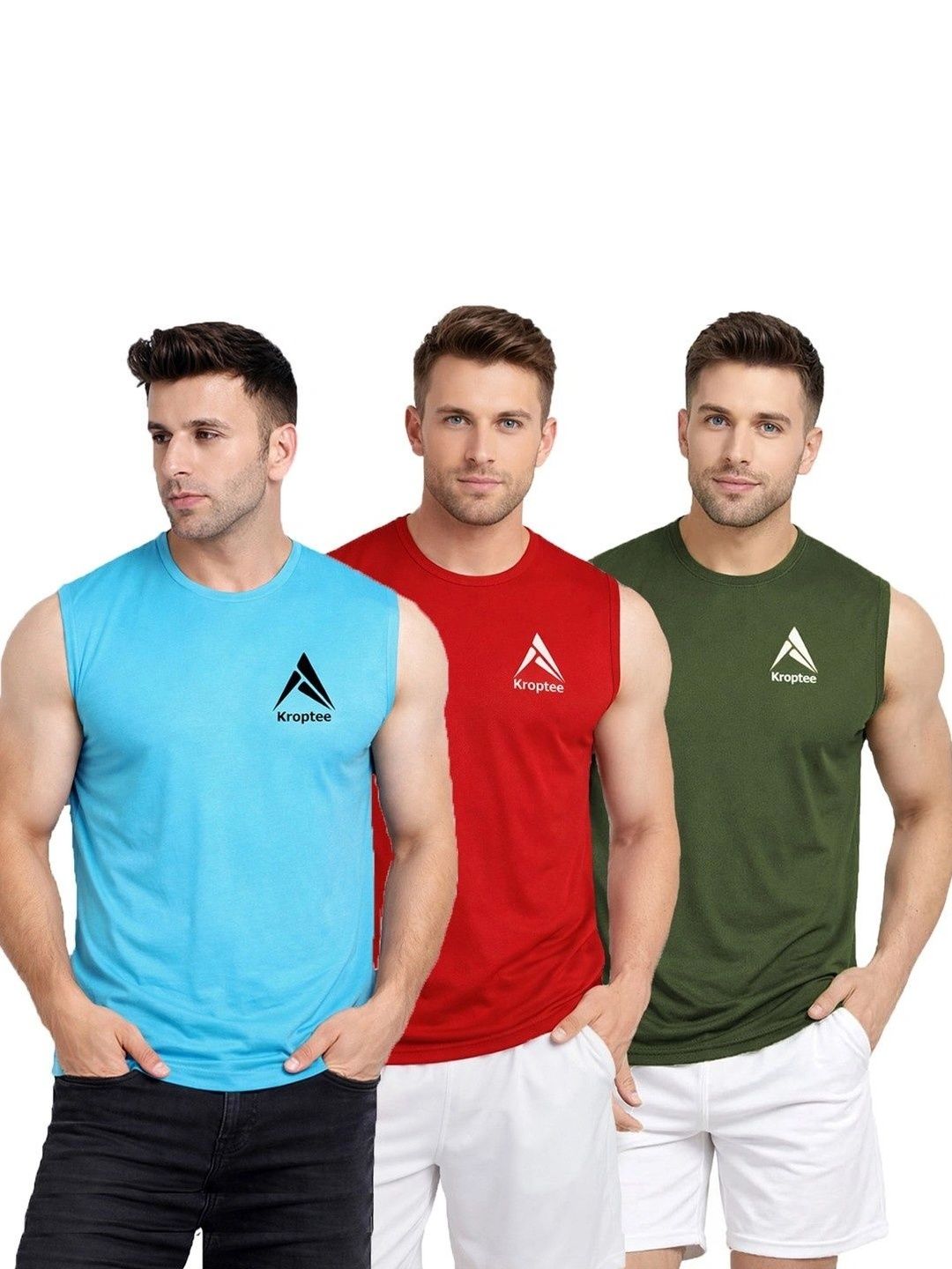 Kroptee Pack of 3 Cotton Blend Gym Vest-picture-25