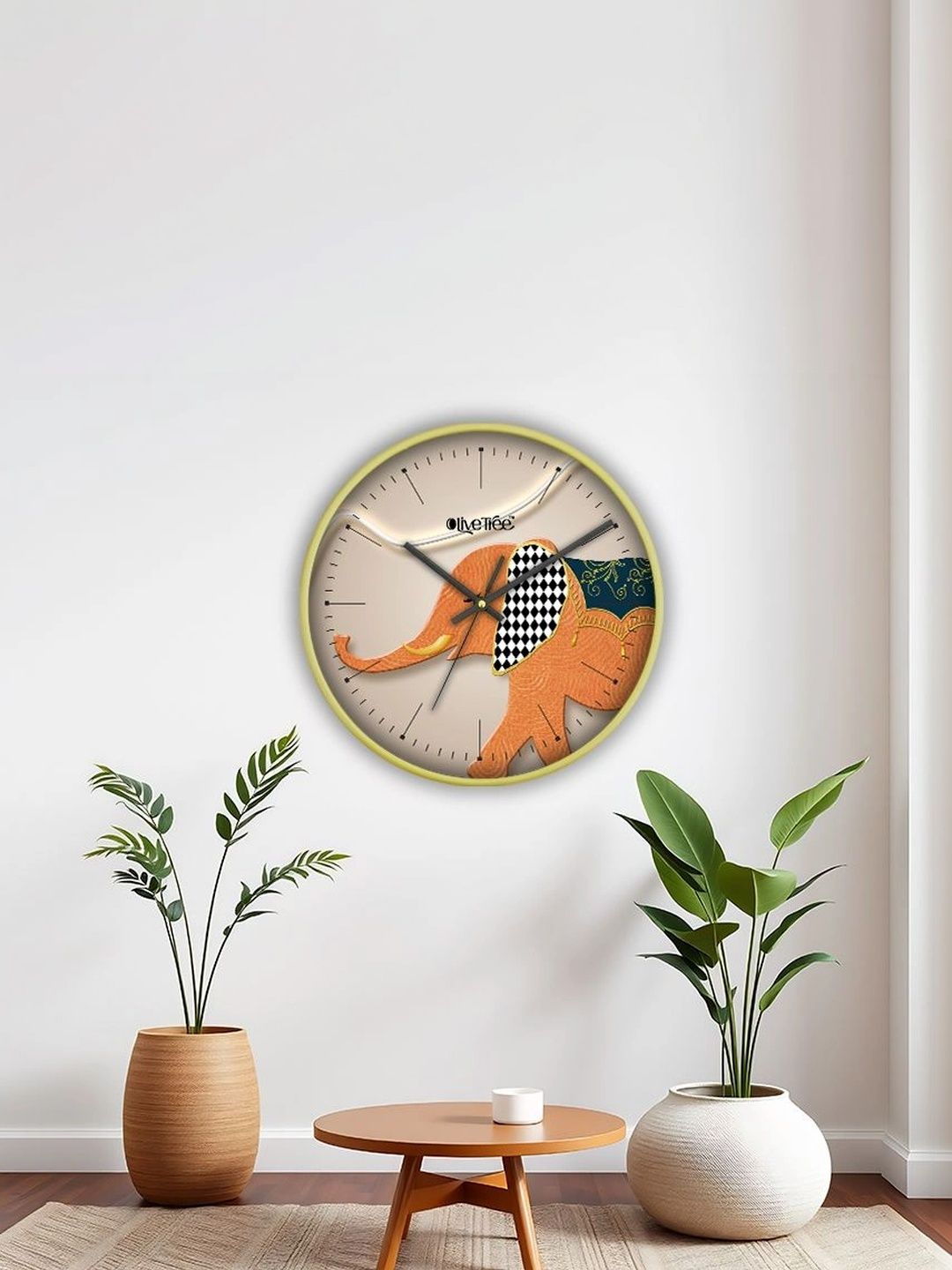 OLIVE TREE Gold-Toned & Orange Printed Contemporary Wall Clock-picture-36