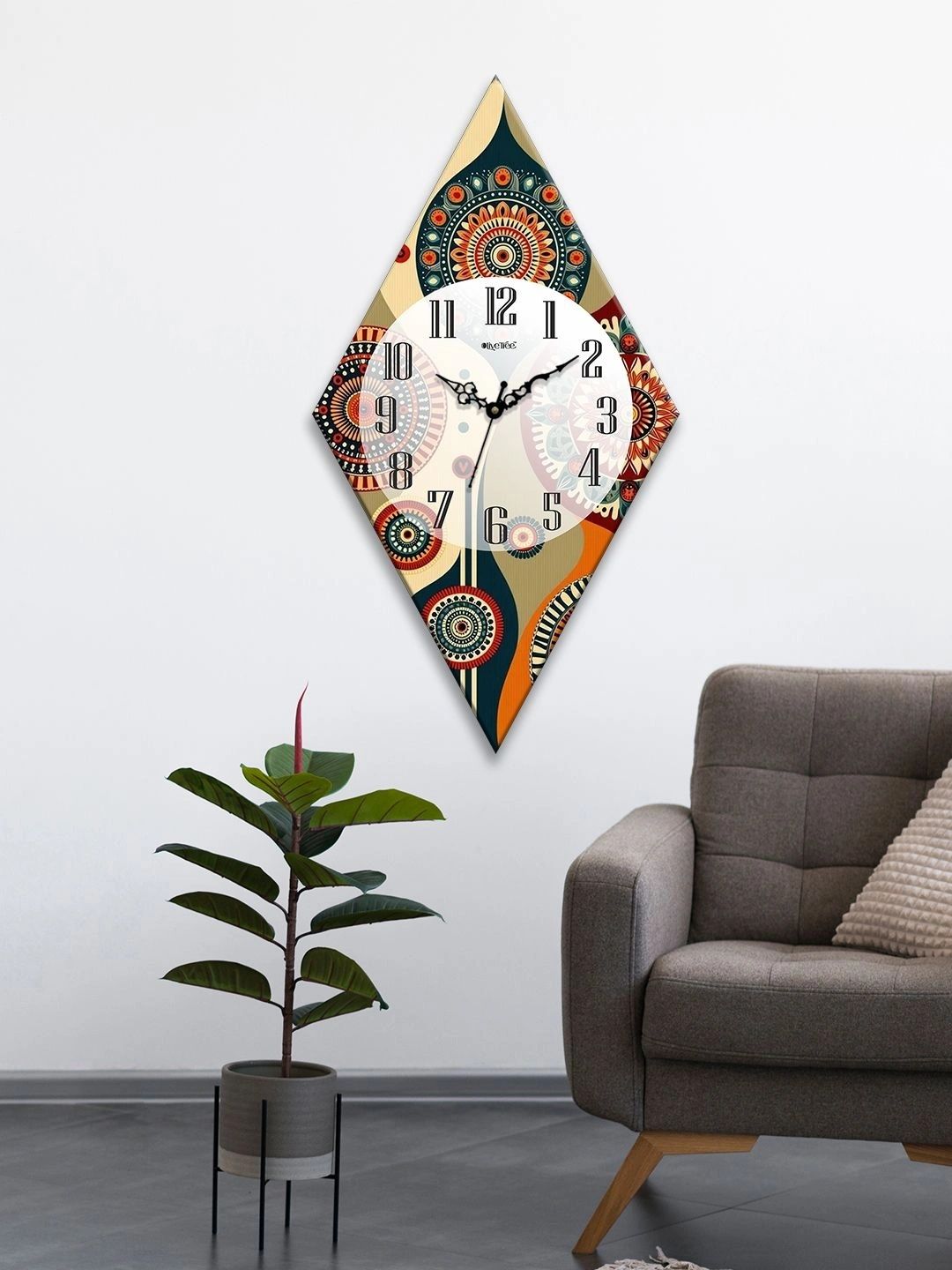 OLIVE TREE Multicoloured Printed Geometric Wall Clock-picture-41