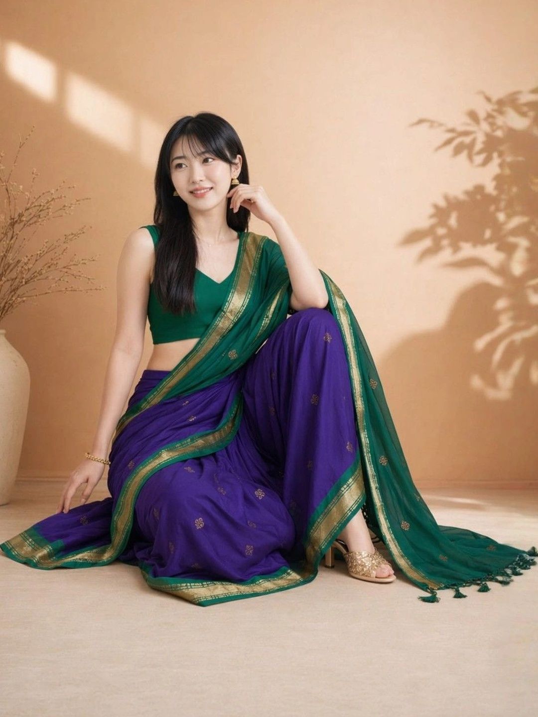 Anouk Rustic Woven Design Zari Pure Cotton Fusion Kanjeevaram Saree-picture-50