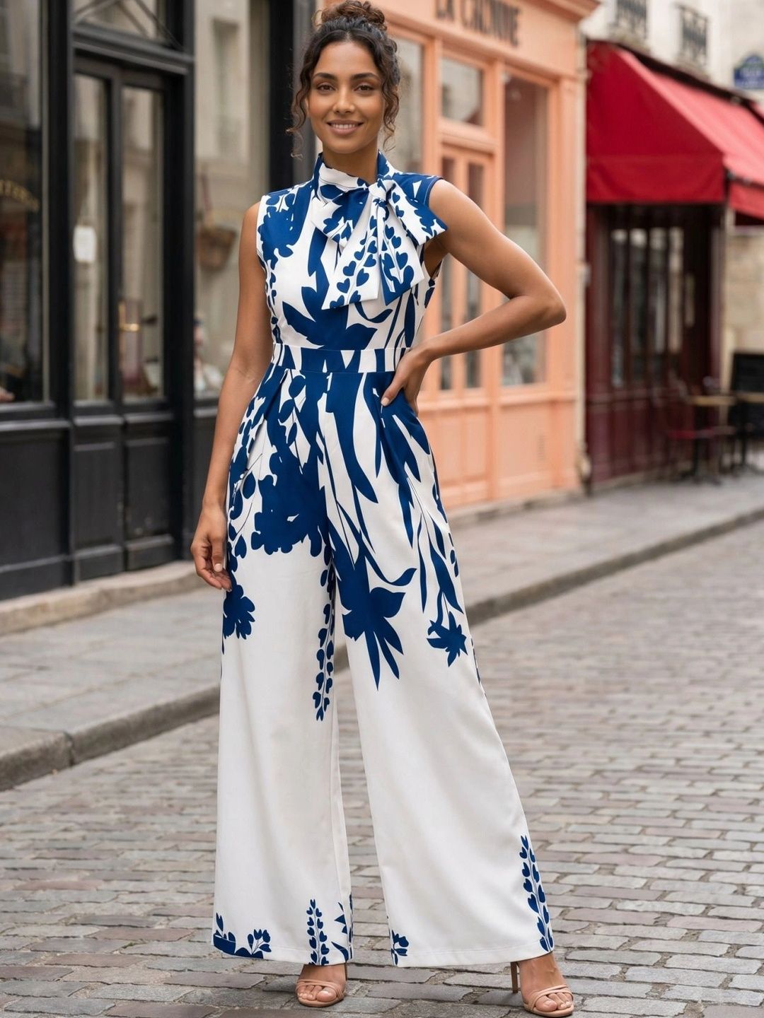 Zucchini Halter Neck Printed Basic Jumpsuit-picture-37
