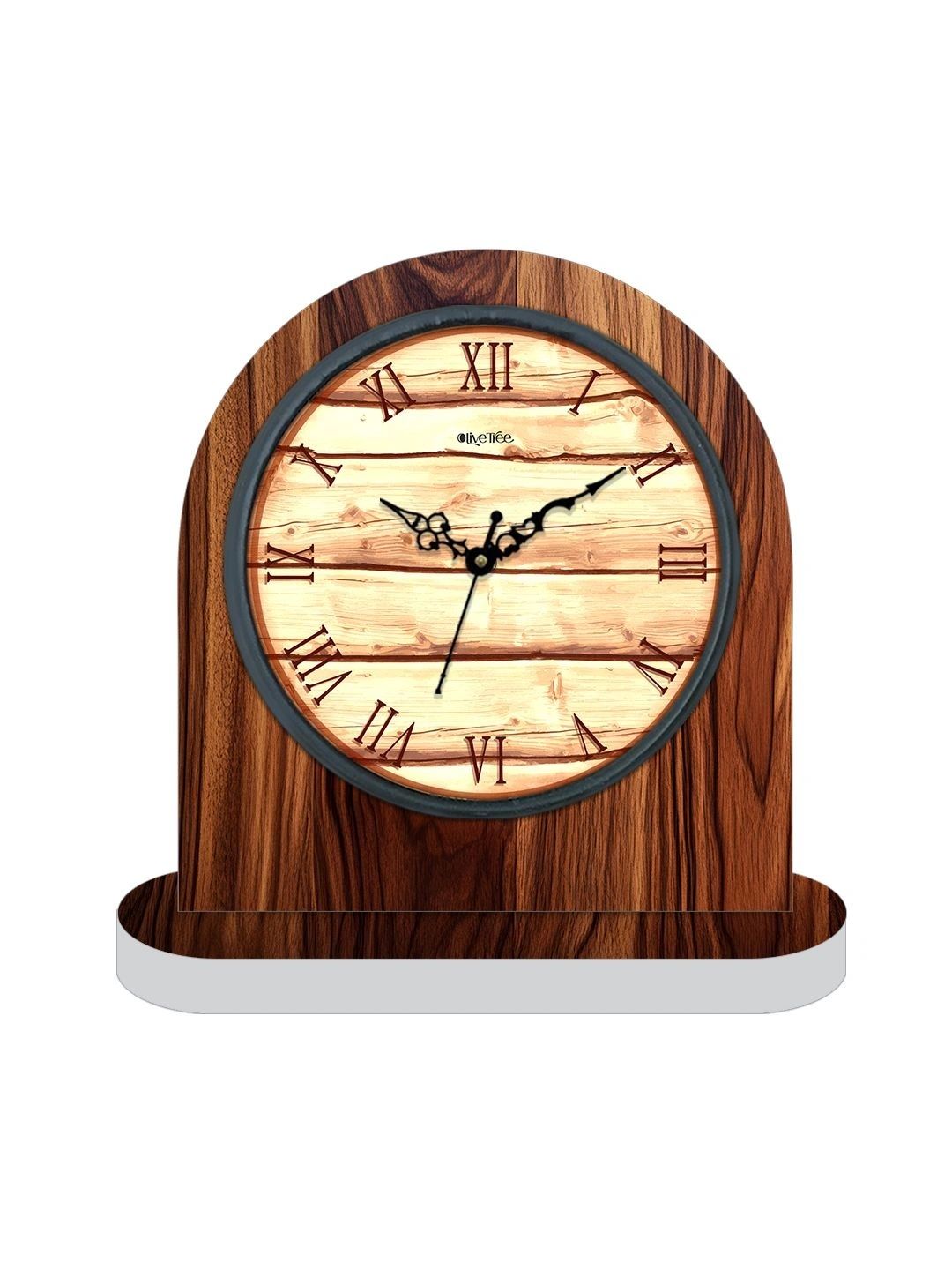 OLIVE TREE Brown & White Printed Geometric Vintage Table Clock-image-43