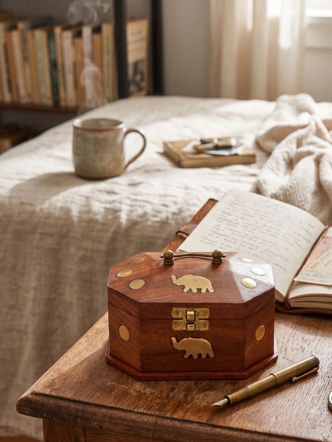 viDixn Brown & Yellow Wooden Storage Organiser-image-14