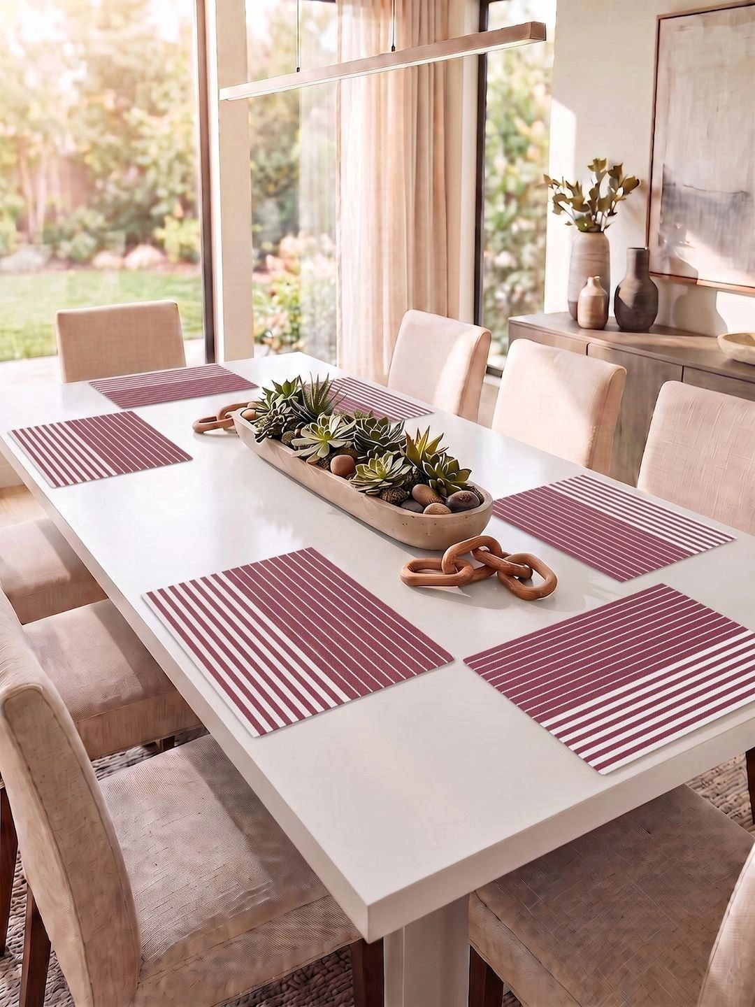 Myntra Elegant Homes 8-Pcs Maroon Striped Rectangle Table Placemats-picture-10