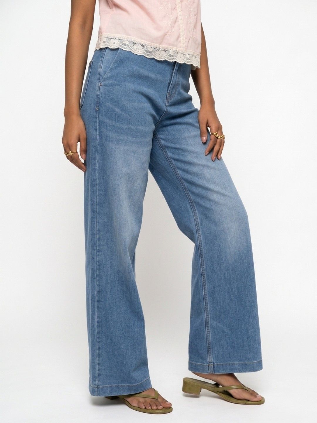 glitchez Women Wide Leg Mid-Rise Light Fade Stretchable Jeans-picture-22