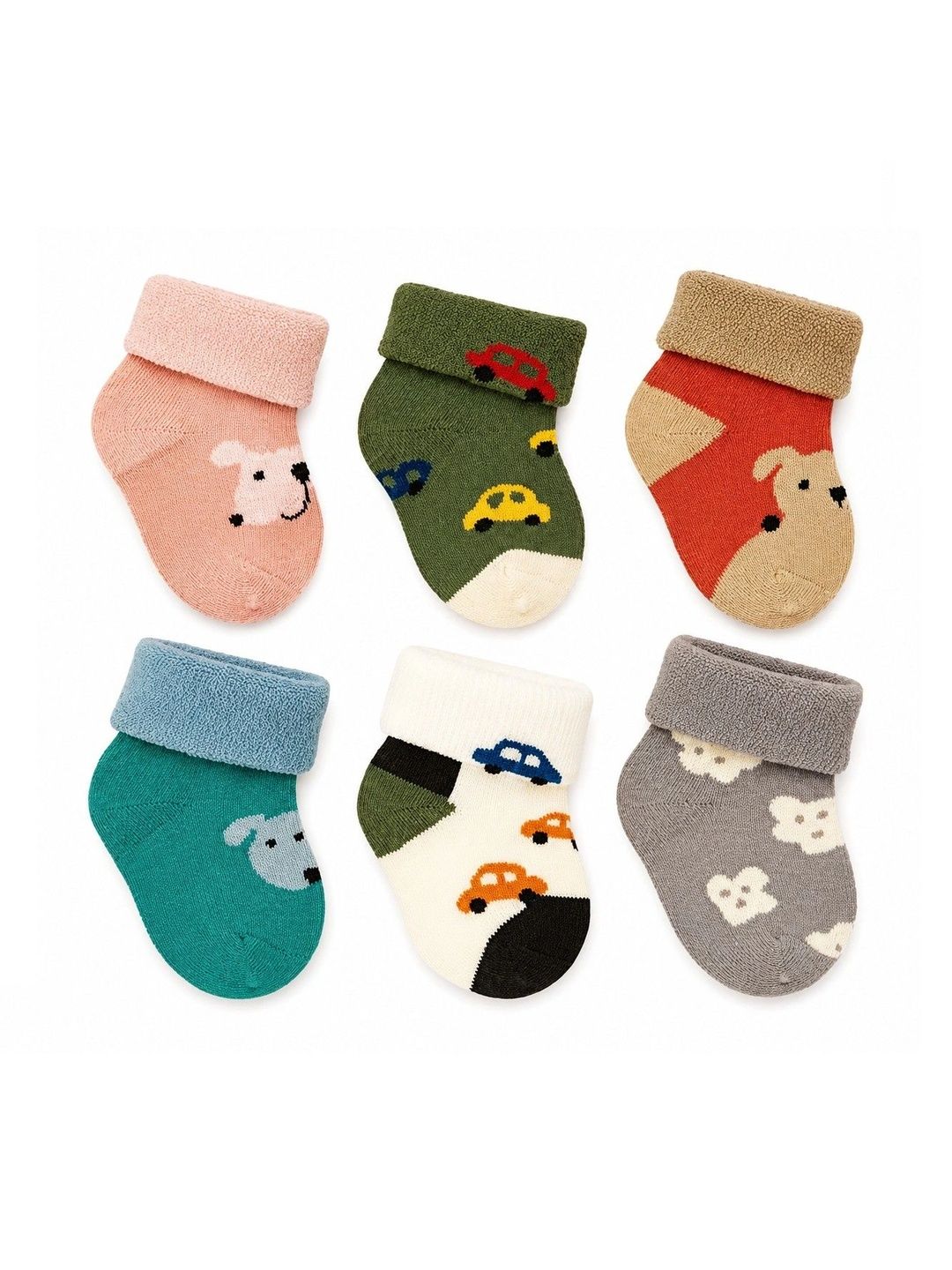 Oxzon Unisex Kids Pack of 6 Cotton Blend Assorted Patterned Above Ankle Socks-picture-56