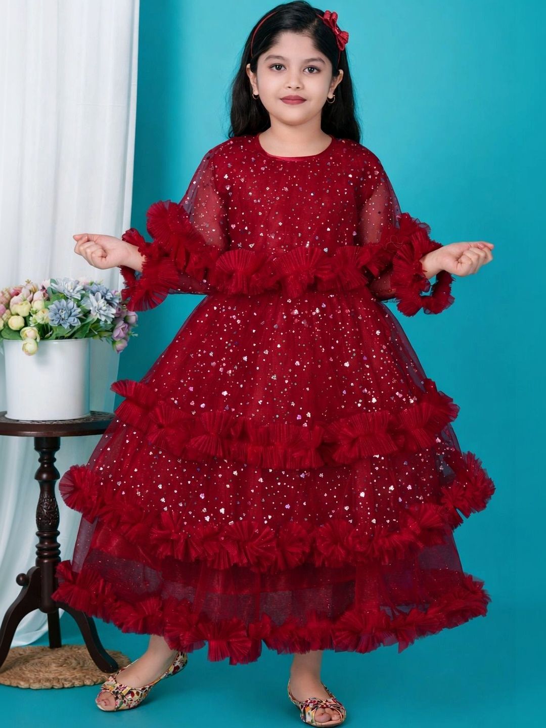 ITC FASHION Embellished Ruffled Net Maxi Dress-picture-42