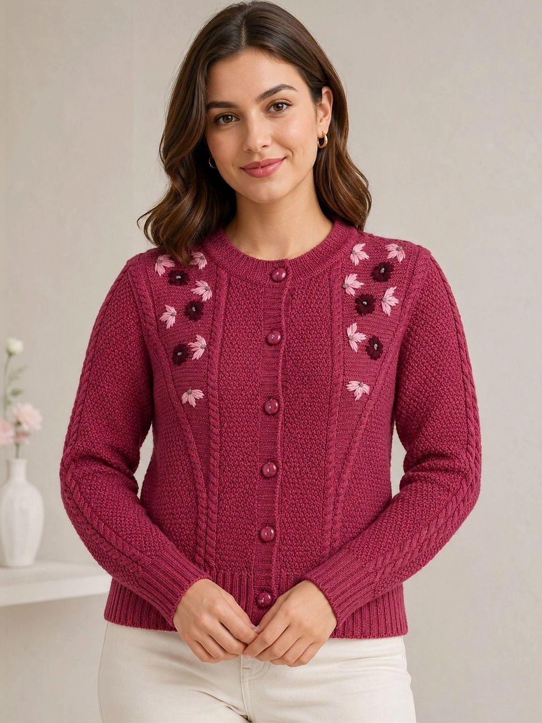 HIMYUG Women Embroidered Woollen Cardigan with Embroidered Detail-picture-20