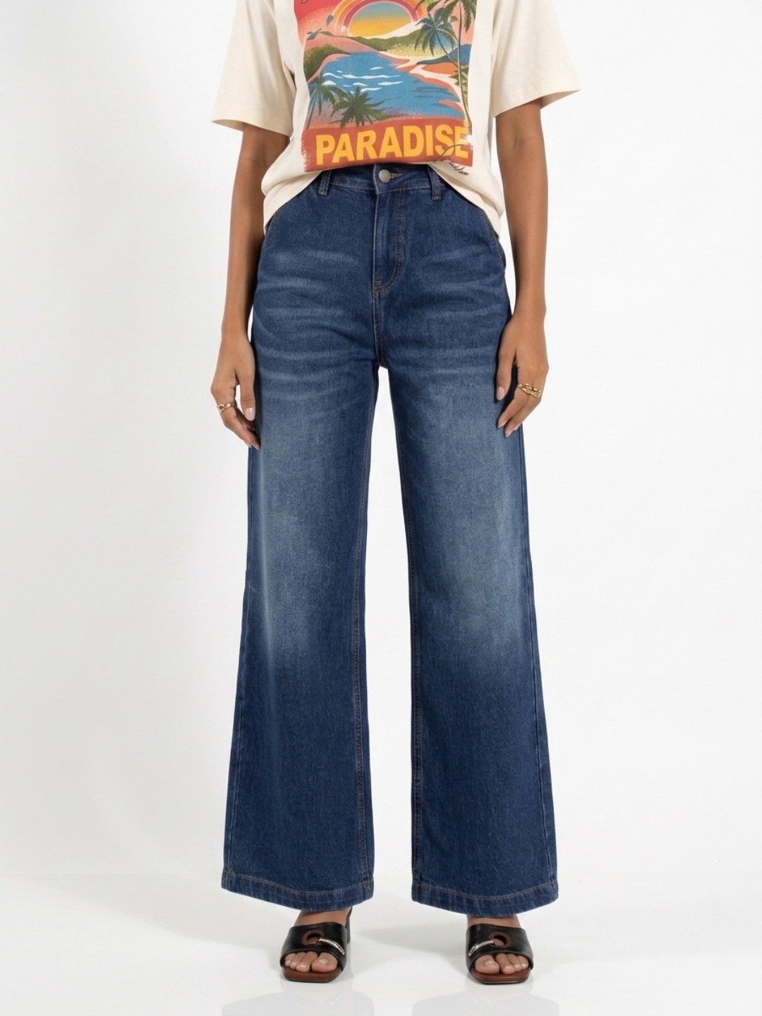 glitchez Women Wide Leg Mid-Rise Light Fade Stretchable Jeans-picture-52