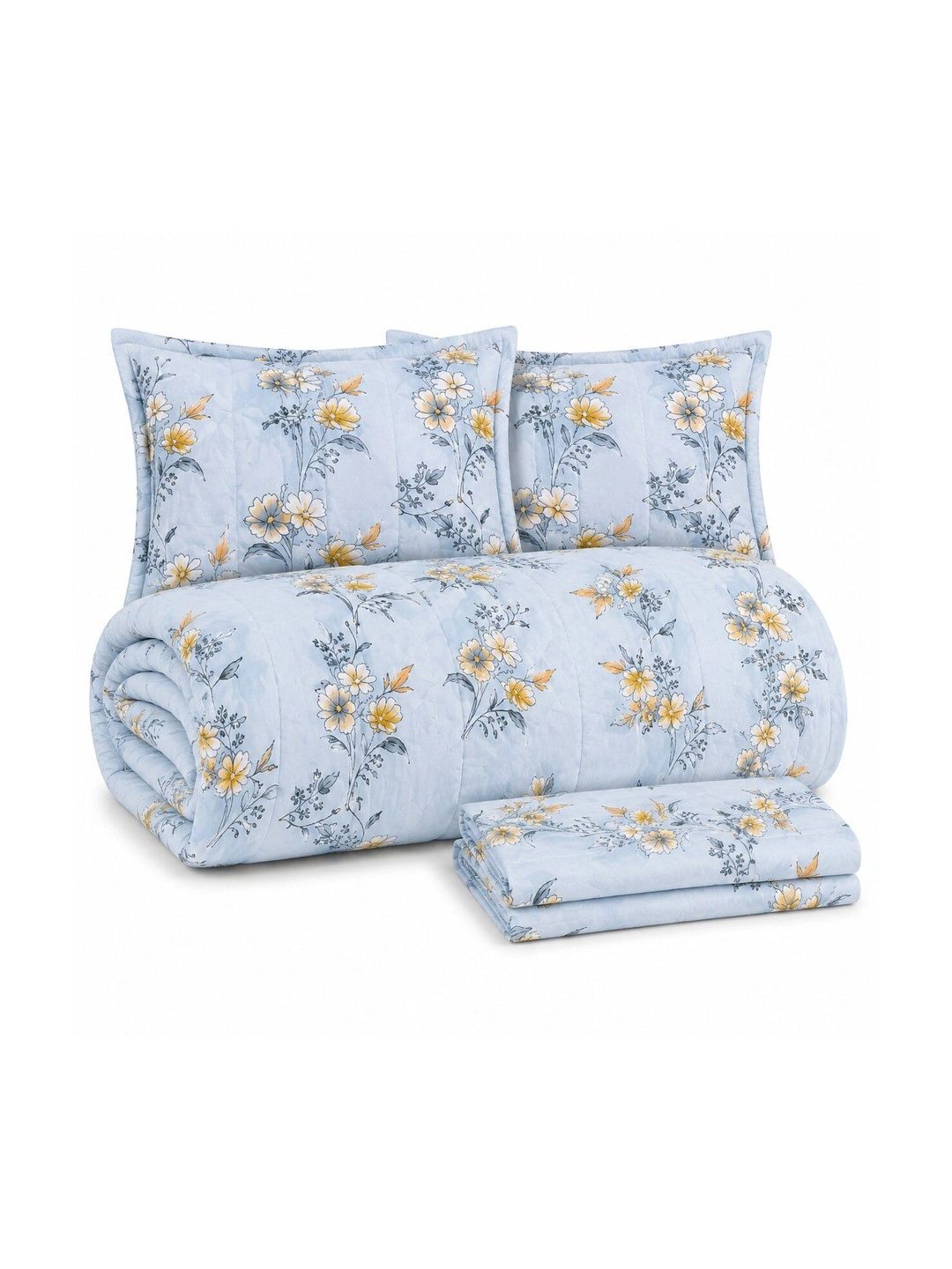 Nivasam Blue & Yellow Floral Cotton 4 Piece Double King Superfine Bedding Set-image-38