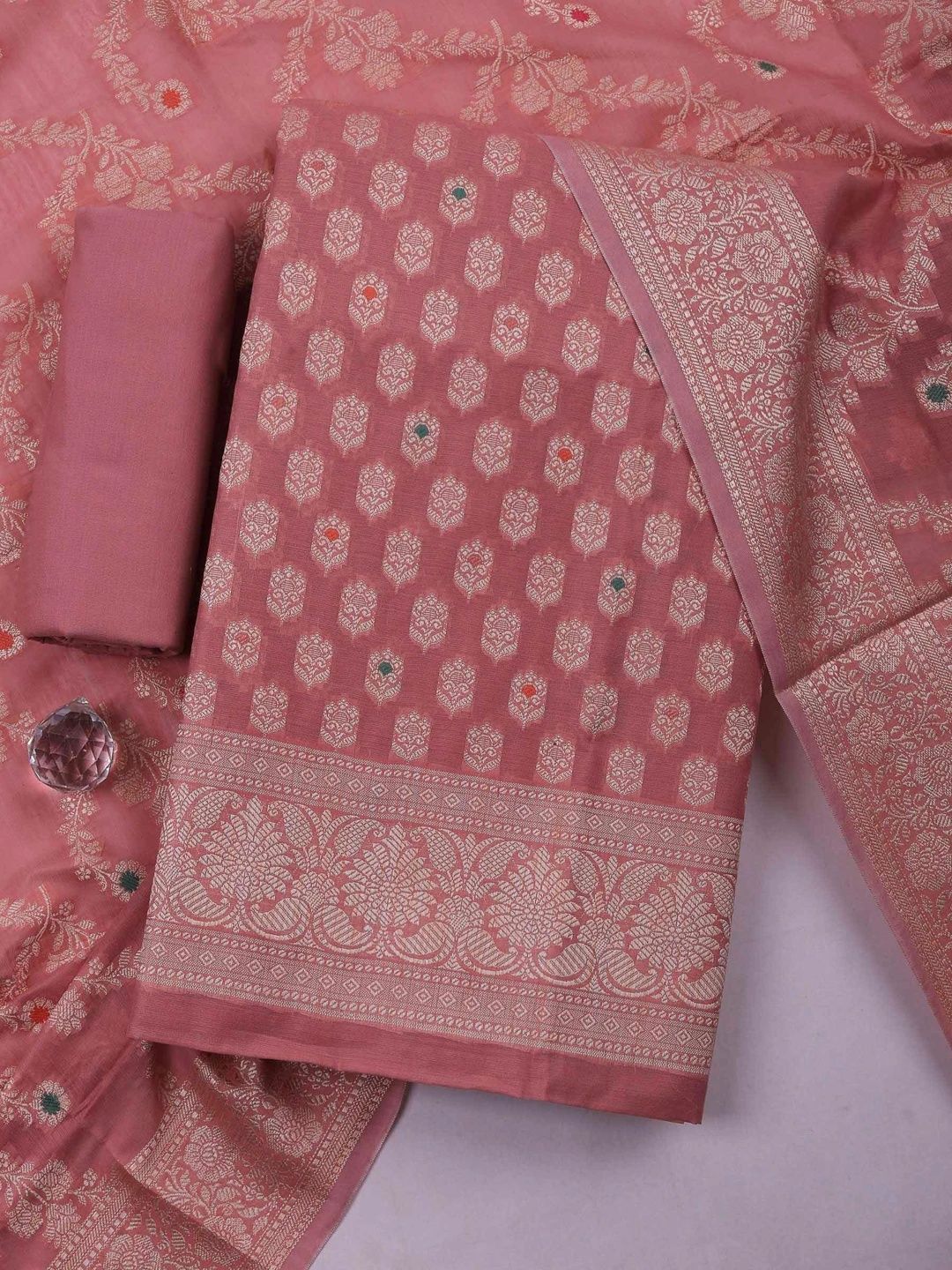 Meena Bazaar Art Silk Unstitched Dress Material-picture-13