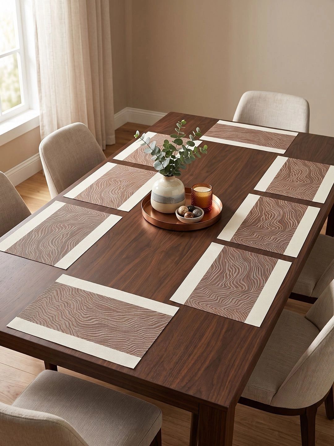 Myntra Elegant Homes 8-Pcs Brown Striped Rectangle Table Placemats-picture-12