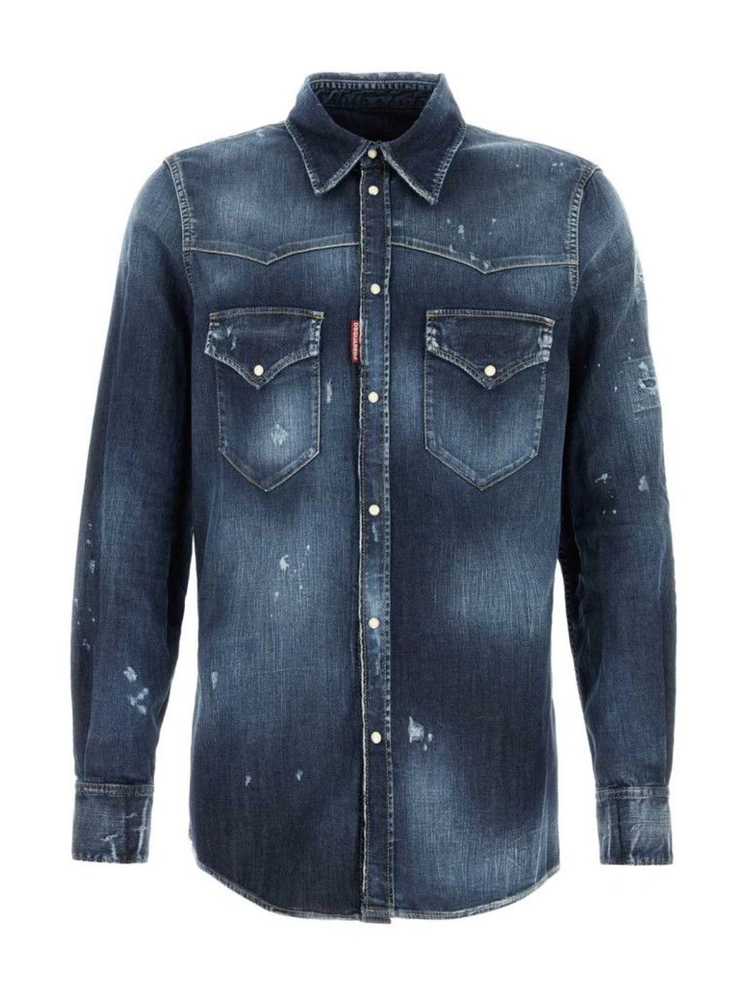 Dsquared2 Dark Blue Stretch Denim Western Shirt-picture-53