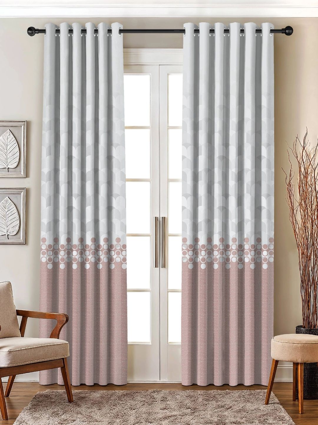 CASABLEU Pink Set of 2 Geometric Room Darkening Door Curtain-picture-22