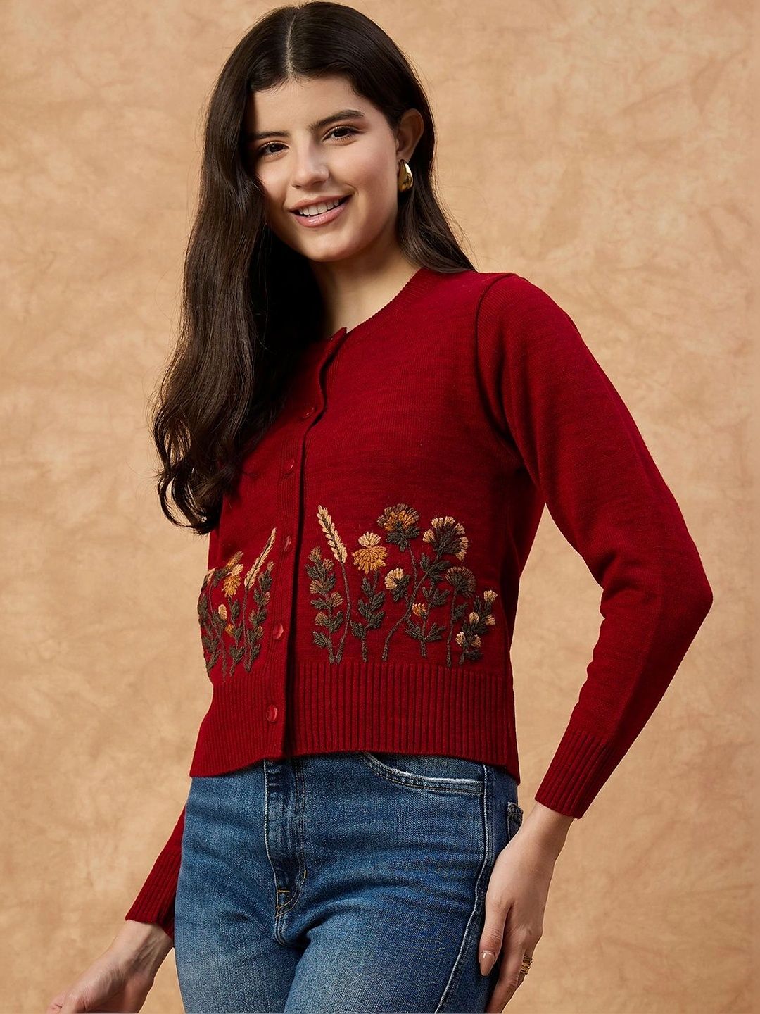 Chemistry Women Embroidered Woollen Cardigan with Embroidered Detail-image-44