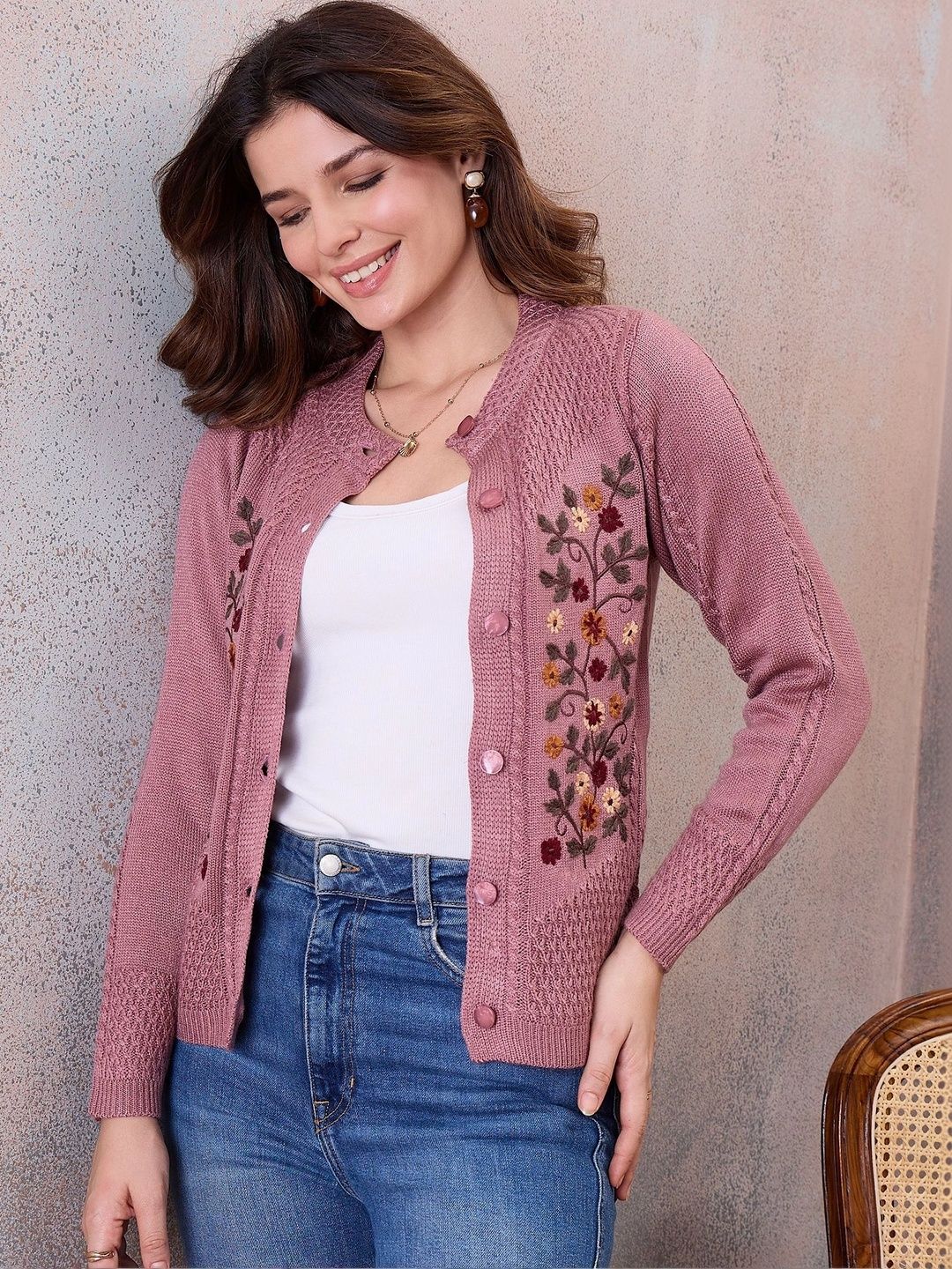 Chemistry Women Embroidered Woollen Cardigan with Embroidered Detail-picture-15