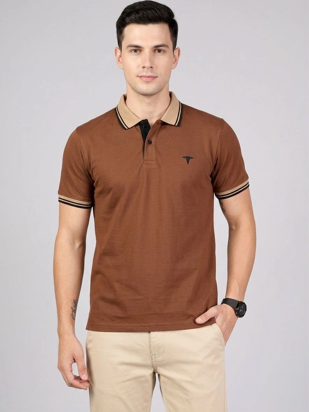 R.Code by The Roadster Life Co. Men Brand Logo Polo Collar Pockets T-shirt-picture-33