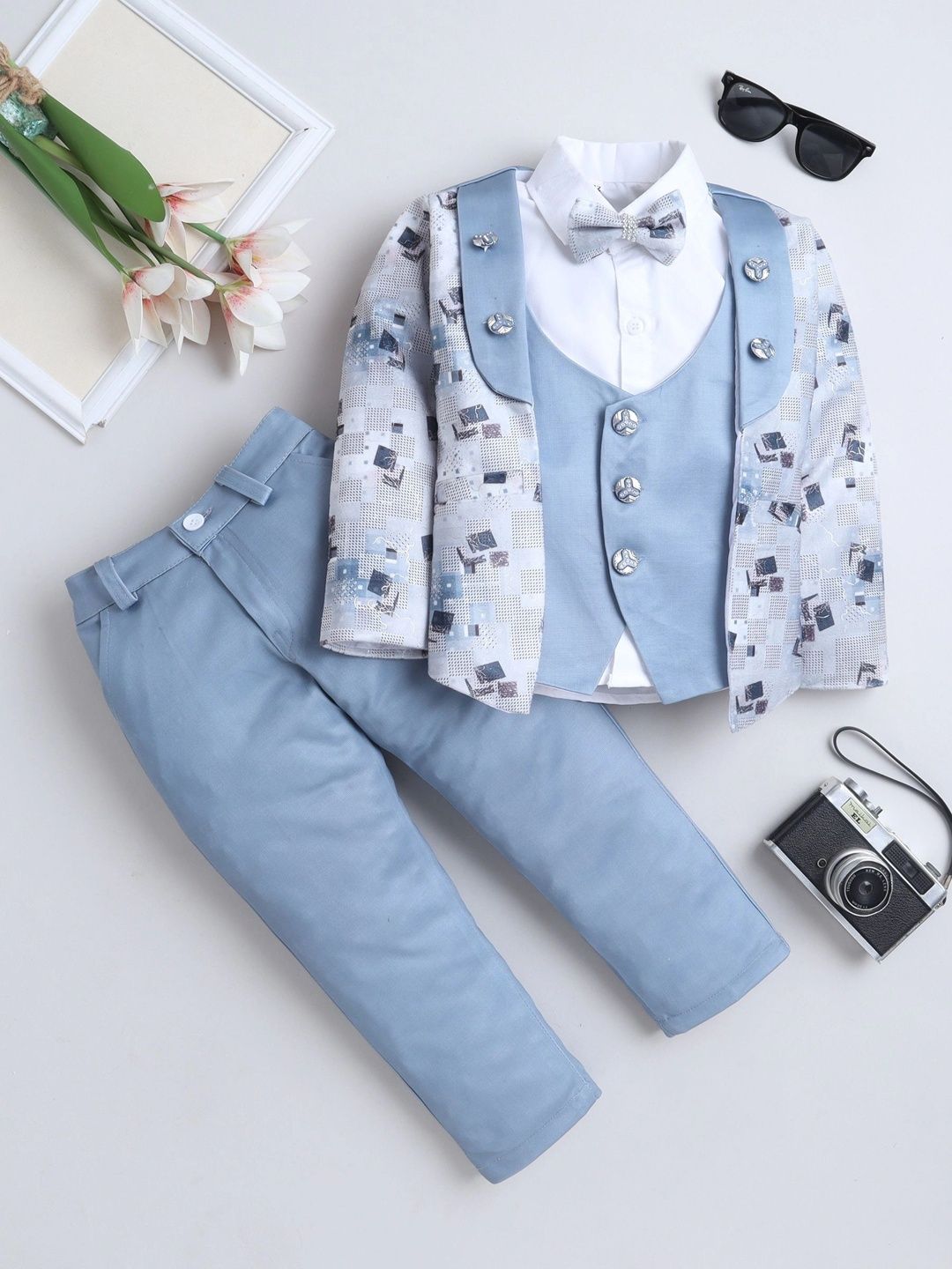 Miss & Chief Boys Geometric Print 3 Piece Suit Set With Bowtie-picture-26