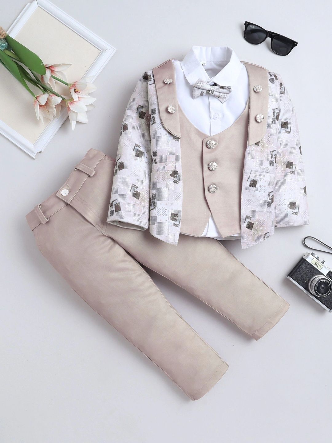 Miss & Chief Boys Geometric Print 3 Piece Suit Set With Bowtie-picture-23