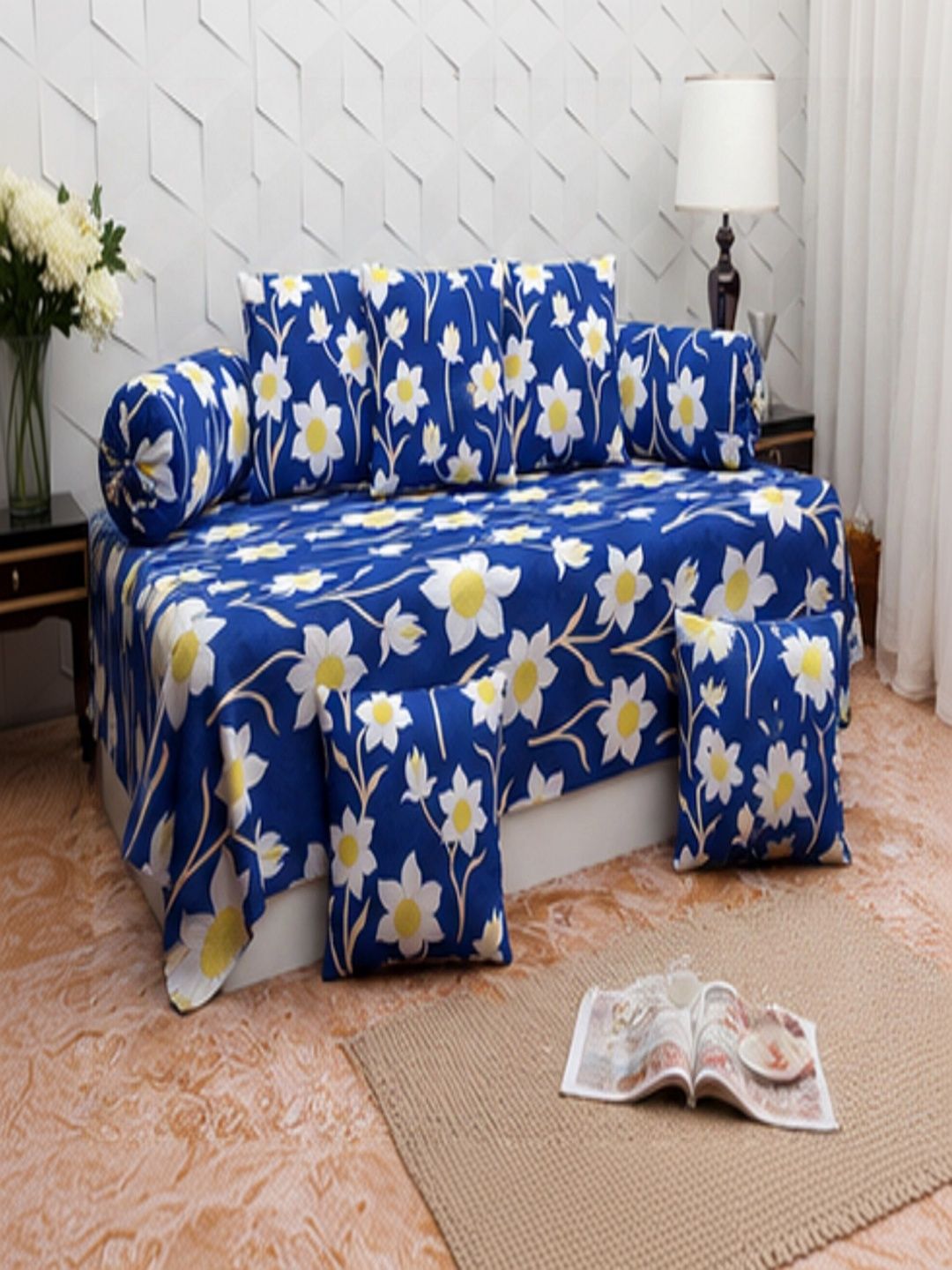 A Next Step Set Of 8 Blue & White Printed Diwan Set-picture-10