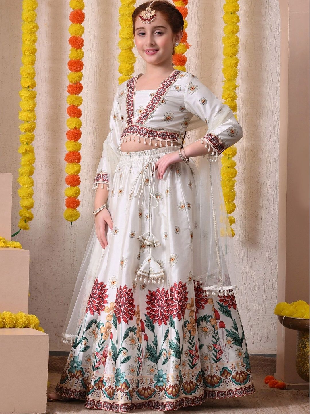 Indi-Loom Couture Girls Printed Beads and Stones Ready to Wear Lehenga & Blouse With Dupatta-picture-10