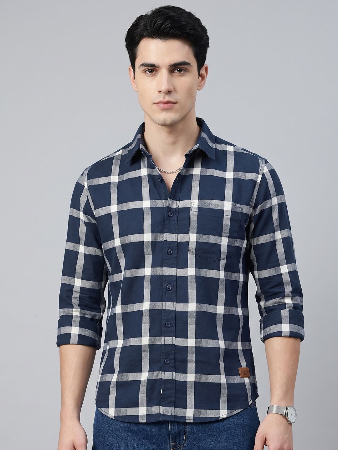 The Roadster Lifestyle Co. Men Classic Checked Pure Cotton Casual Shirt-image-28