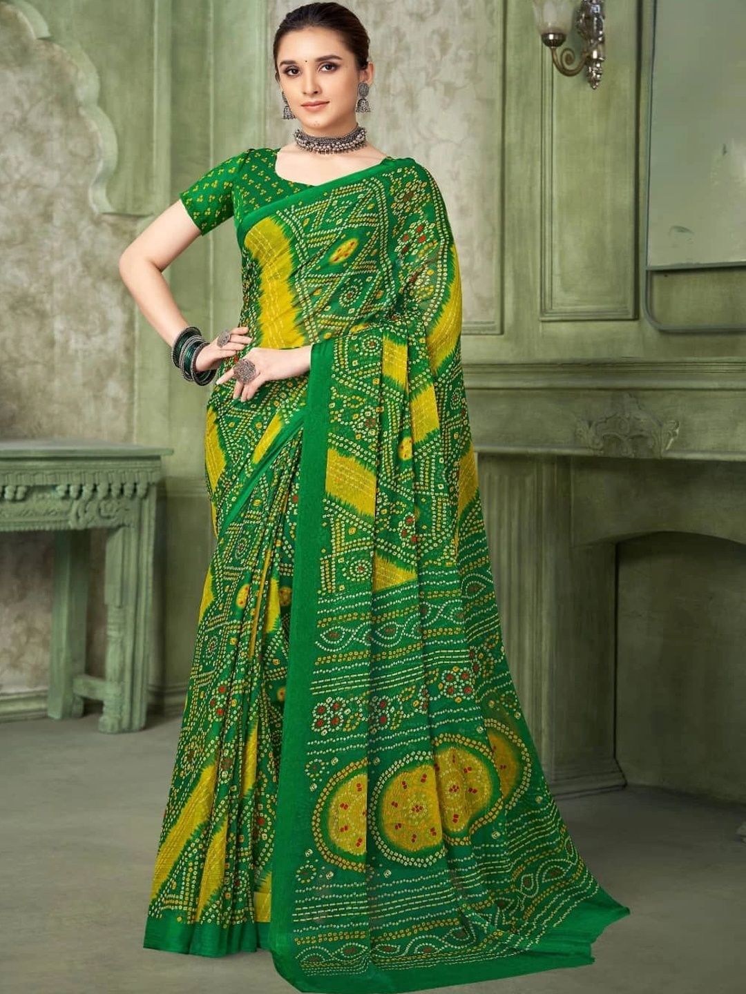HERE&NOW Bandhani Pure Chiffon Bandhani Saree-picture-27