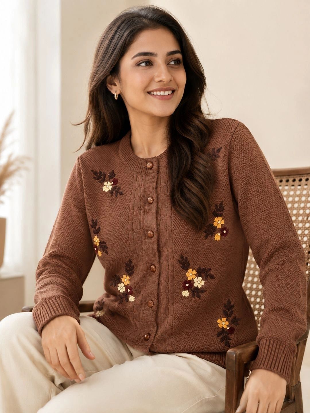 Chemistry Women Floral Woollen Cardigan with Embroidered Detail-picture-16