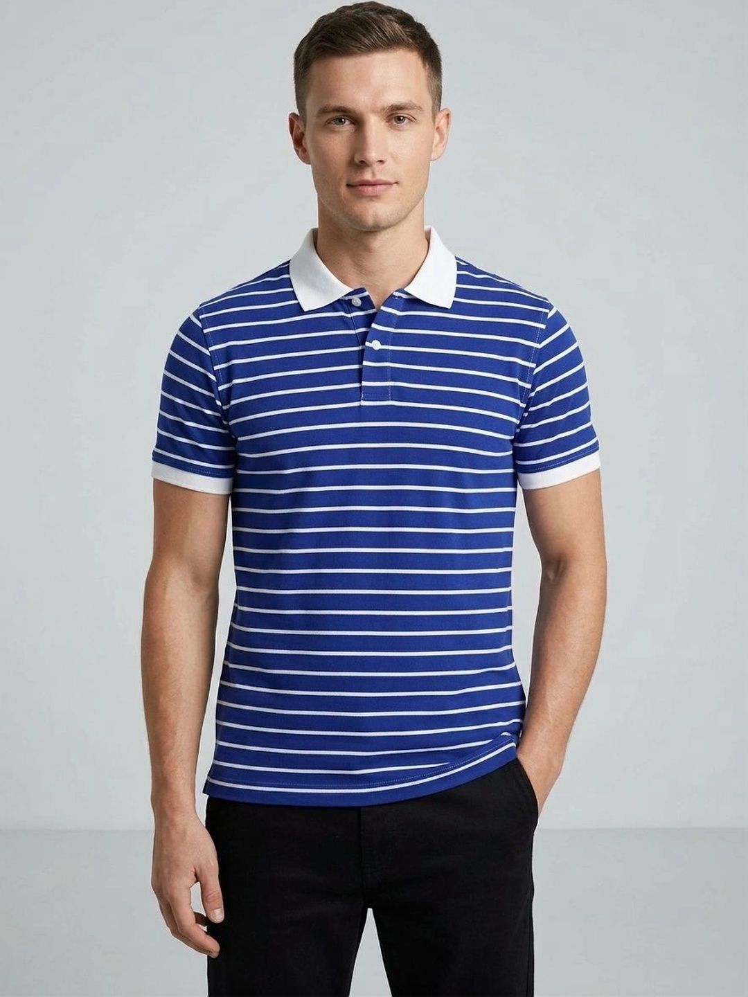 R.Code by The Roadster Life Co. Men Striped Polo Collar T-shirt-picture-46