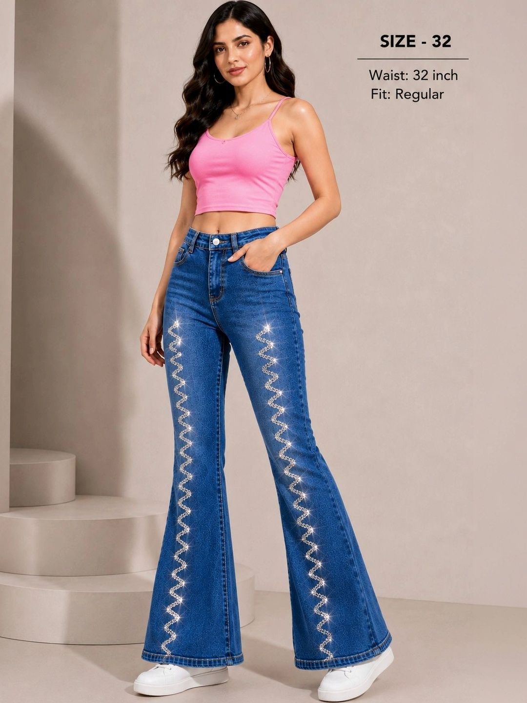 DS CREATIVE Women Bootilicious Bootcut High-Rise Light Fade Embellished Stretchable Jeans-picture-44