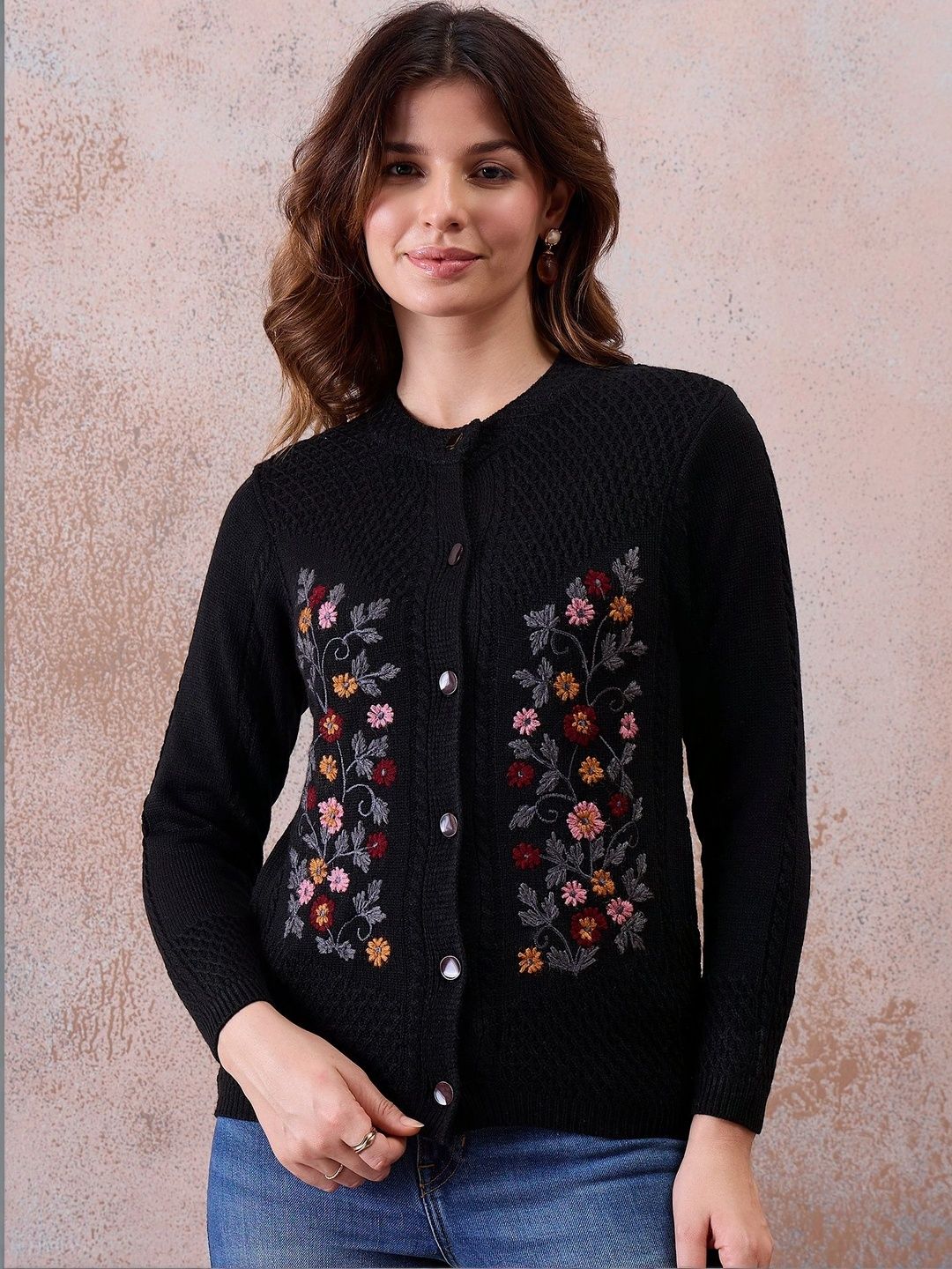 Chemistry Women Floral Woollen Cardigan with Embroidered Detail-picture-7