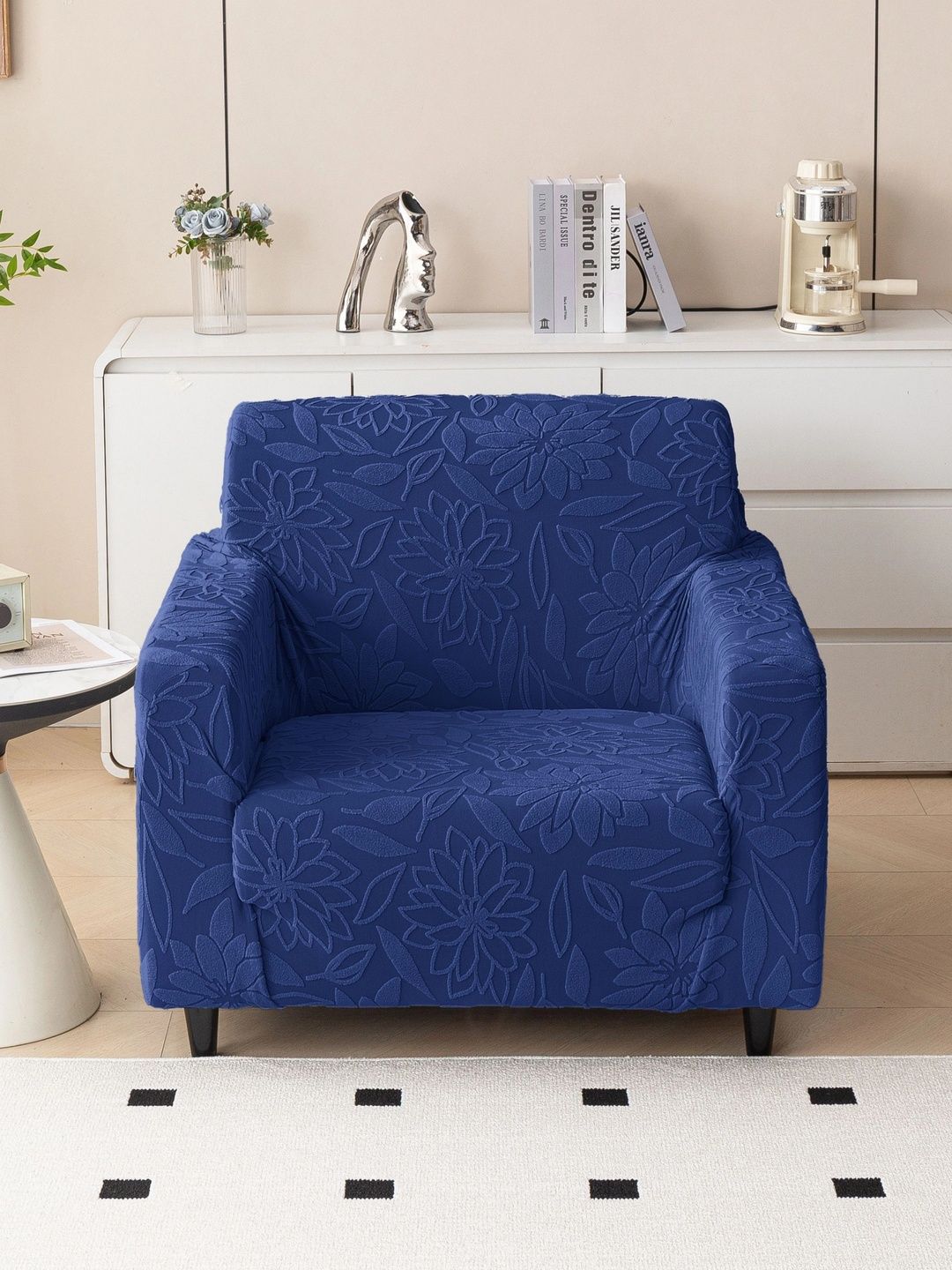 MAGICAL Navy Blue 1 Piece Sofa Cover With Arms-image-27