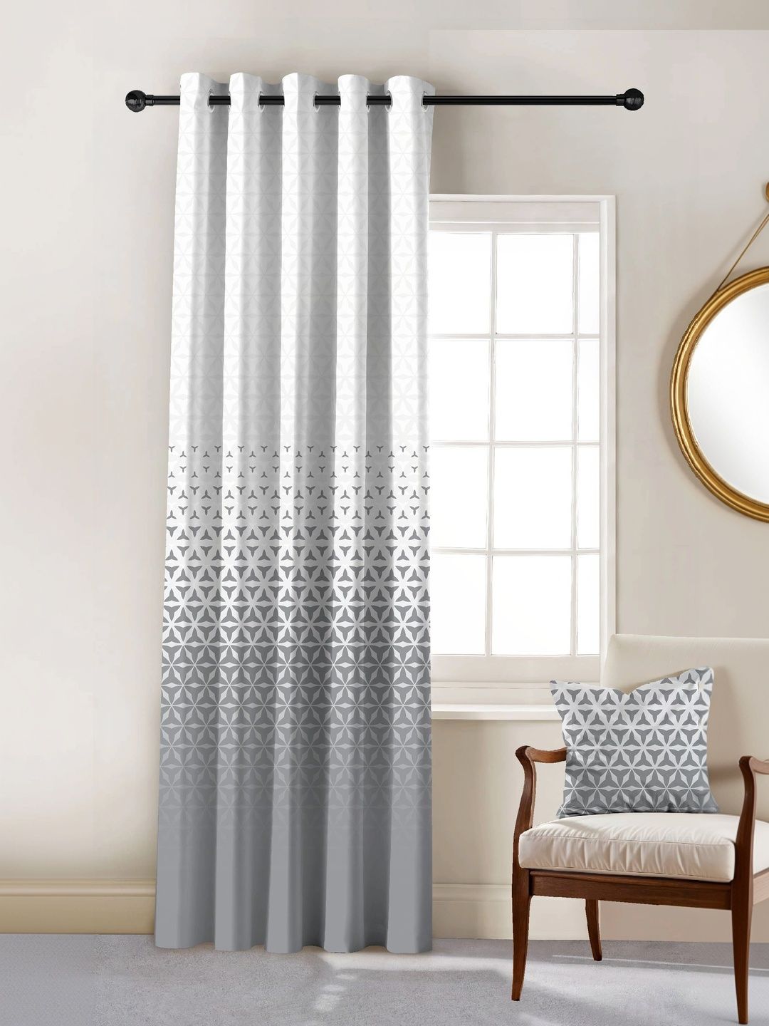 CASABLEU Grey Set of 2 Geometric Room Darkening Door Curtain-picture-30