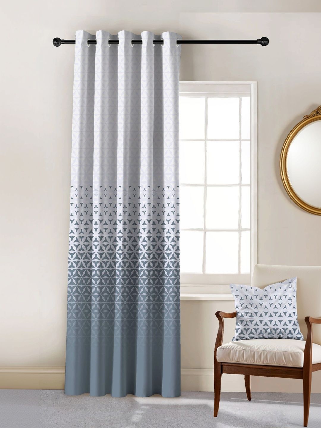 CASABLEU Blue Geometric Room Darkening Door Curtain-picture-38