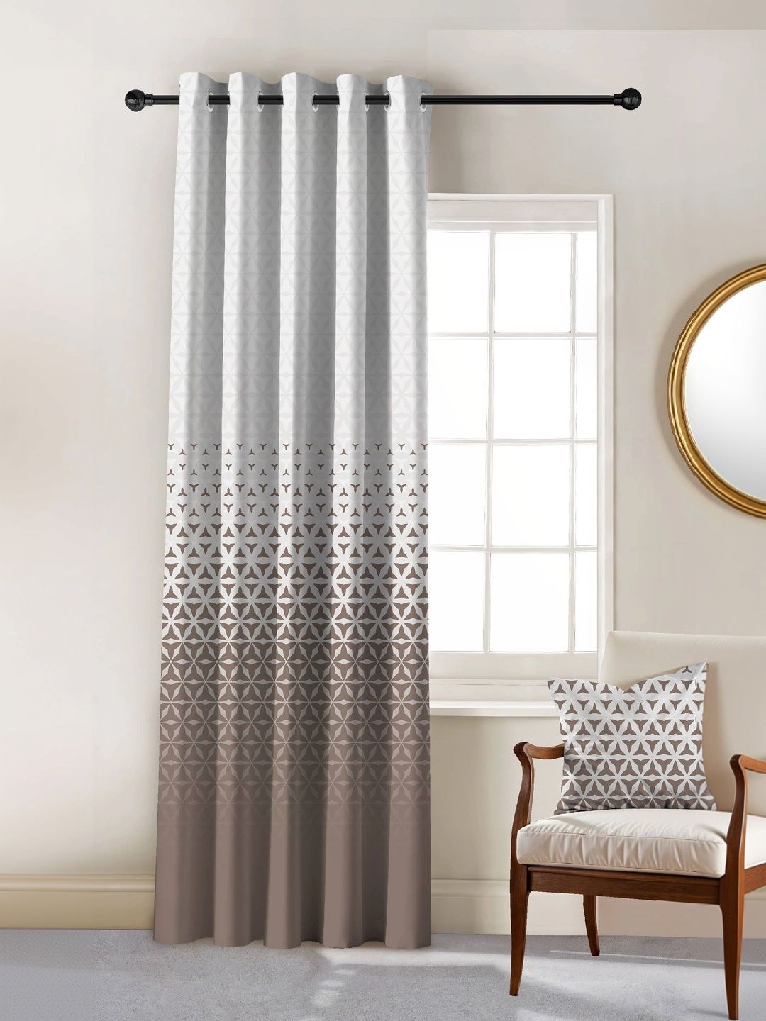 CASABLEU Taupe Set of 2 Geometric Room Darkening Long Door Curtain-picture-8