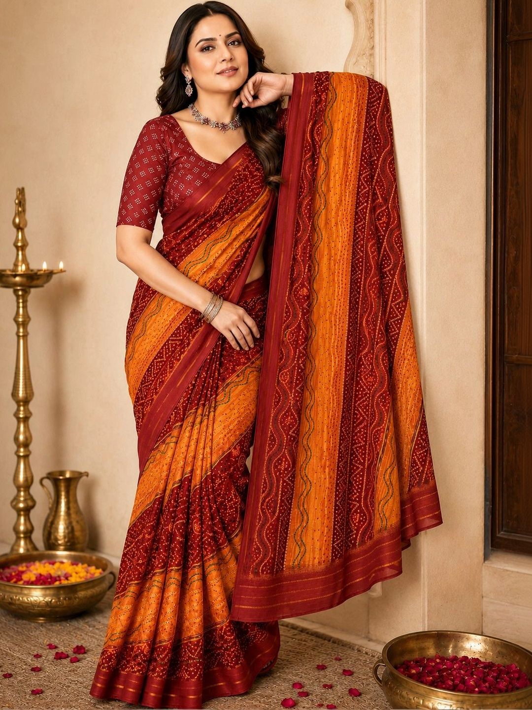 Moda Rapido Striped Pure Georgette Leheriya Saree-image-27
