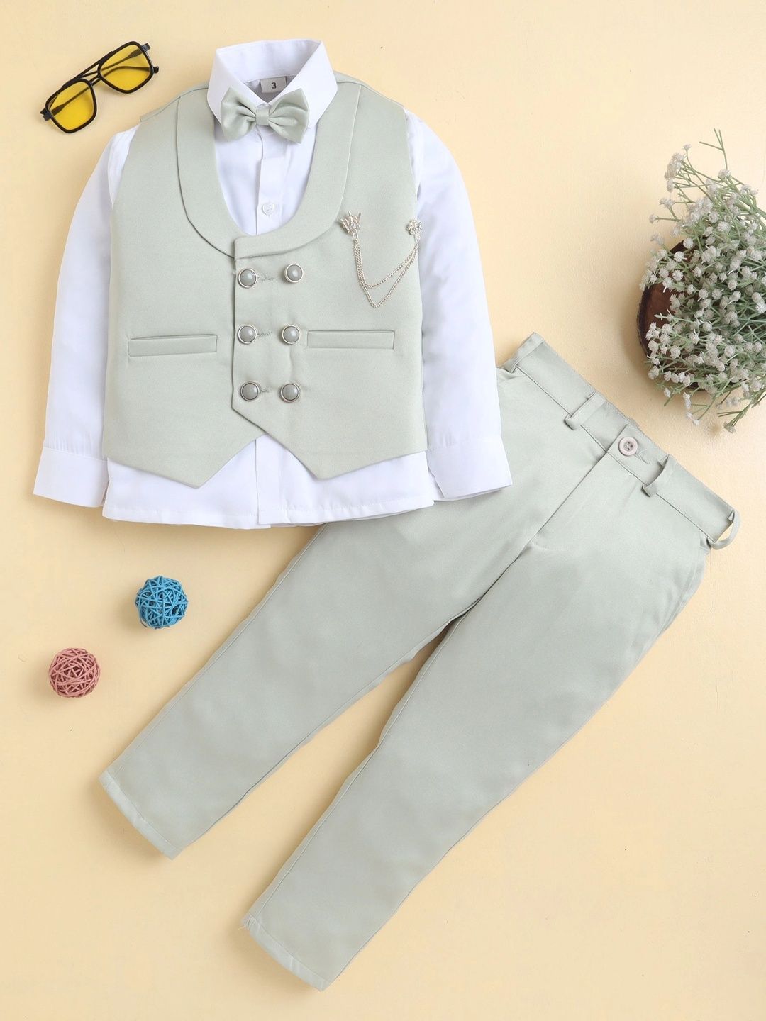 Sangria Boys Shawl Collar Double Breasted 3 Piece Suit Set with Bowtie-picture-28