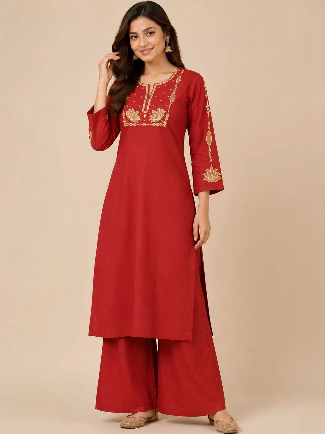Two S Fashion Ethnic Motifs Embroidered Thread Work Pure Cotton Blend Thread Work Kurti-picture-53