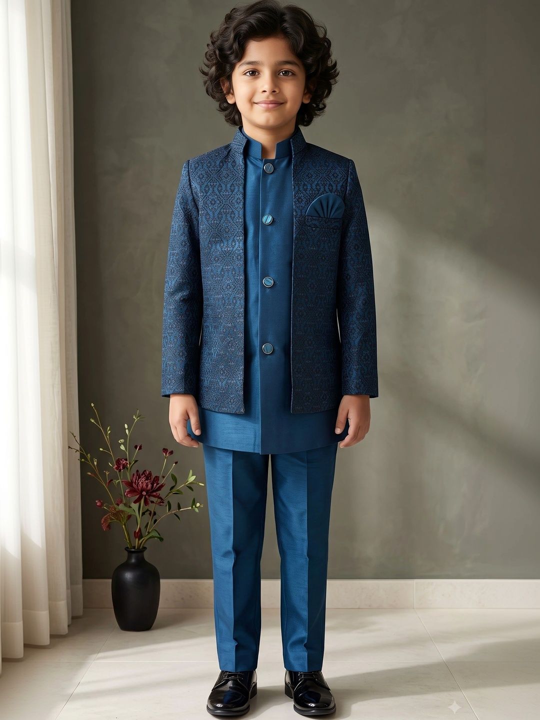 ahhaaaa Boys Embroidered Bandhgala Indo Western Jodhpuri Sherwani Set-picture-19