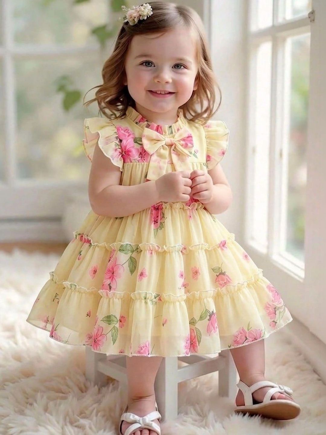 DHARMIKAAY TRENDZ Floral Print Flutter Sleeve A-Line Dress-picture-16