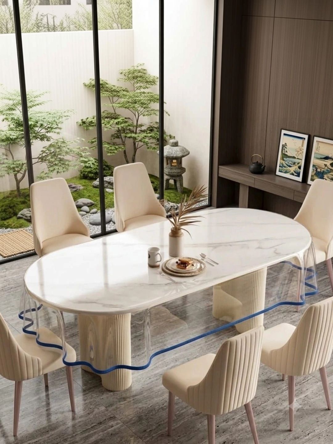 IC ICONIC CHOICE Transparent Set of 6 Waterproof Oval 6-Seater Table Cover with Embellished details-picture-20