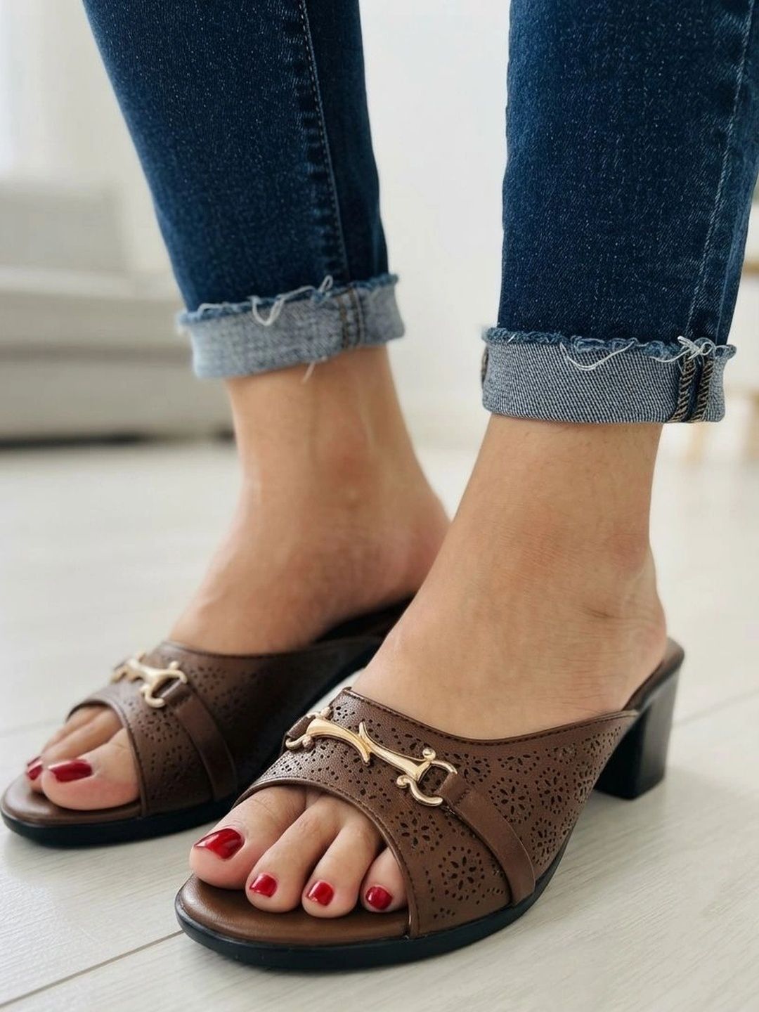 Carlton London Textured Party Block Mules with Buckles-picture-56