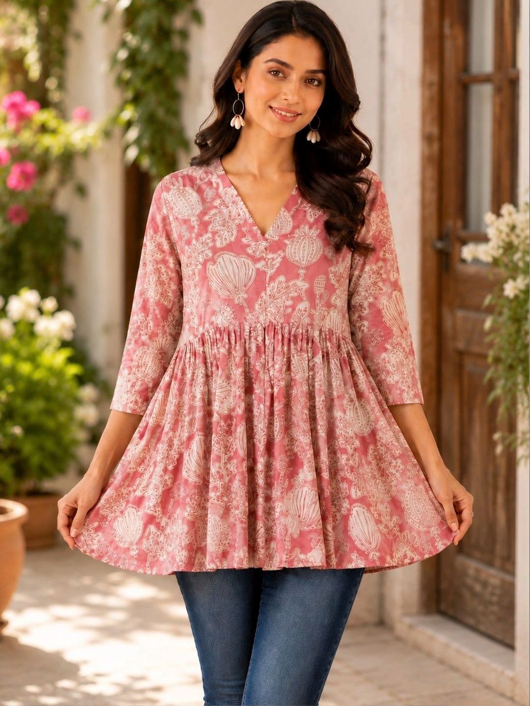 ZAZADIYA ENTERPRISE Floral Printed V-Neck Empire Kurti-picture-45
