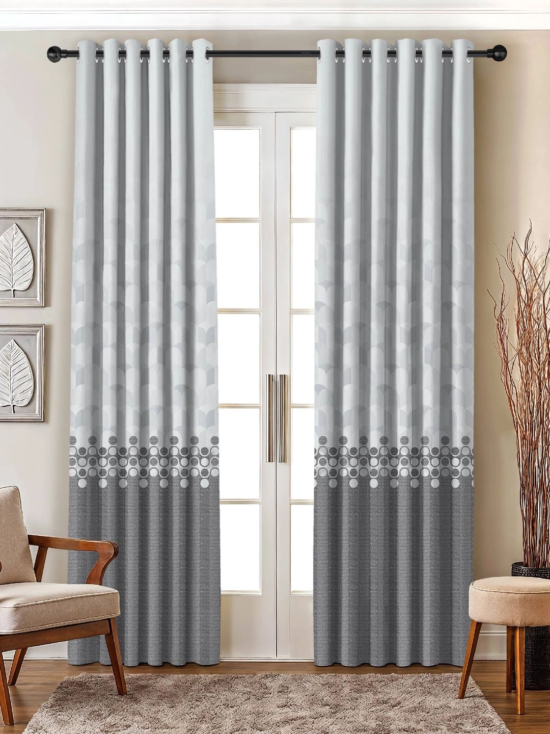 CASABLEU Grey Set of 2 Geometric Room Darkening Long Door Curtain-picture-25