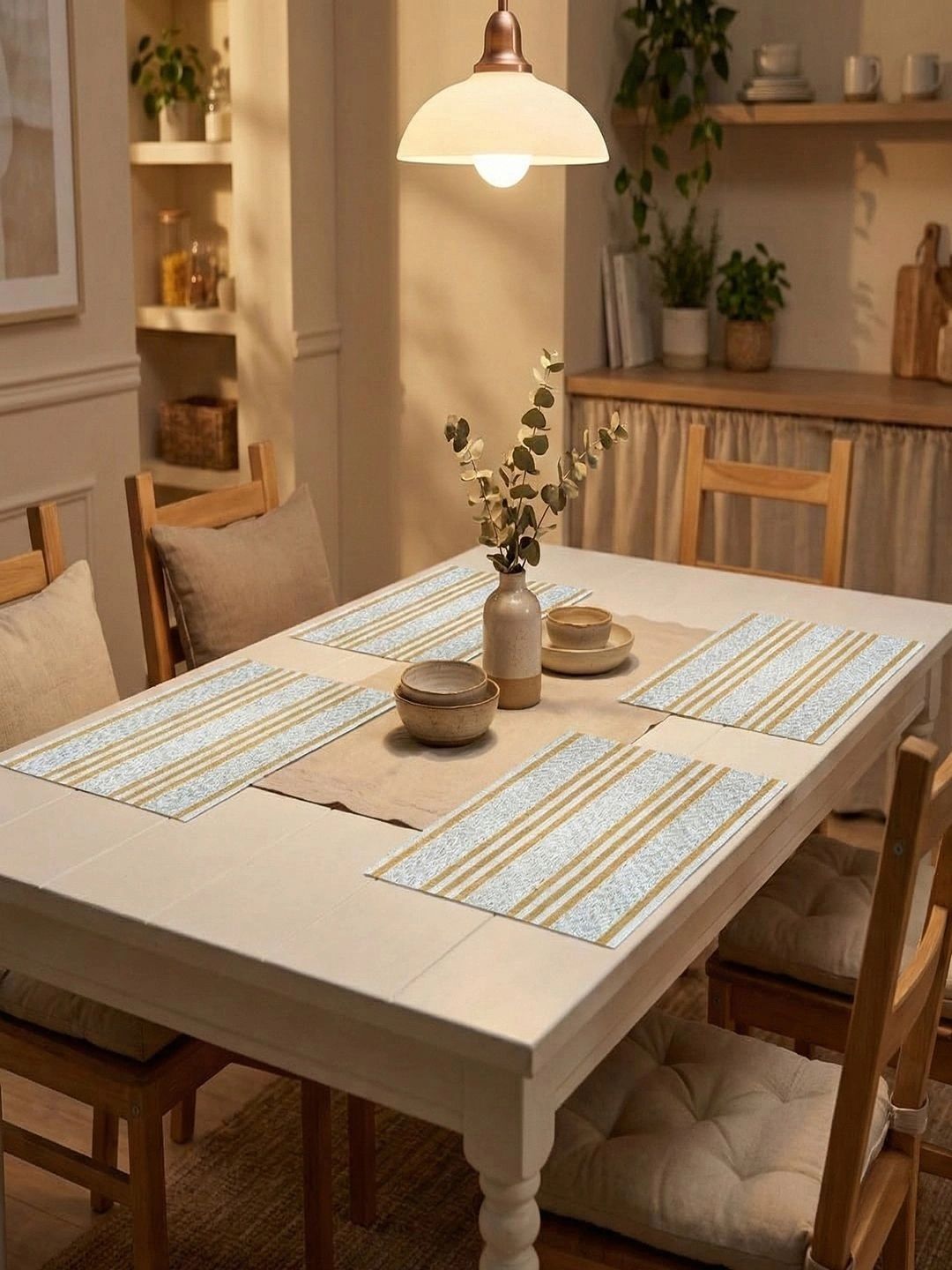 Myntra Elegant Homes 4-Pcs Off White Striped Rectangle Table Placemats-picture-20
