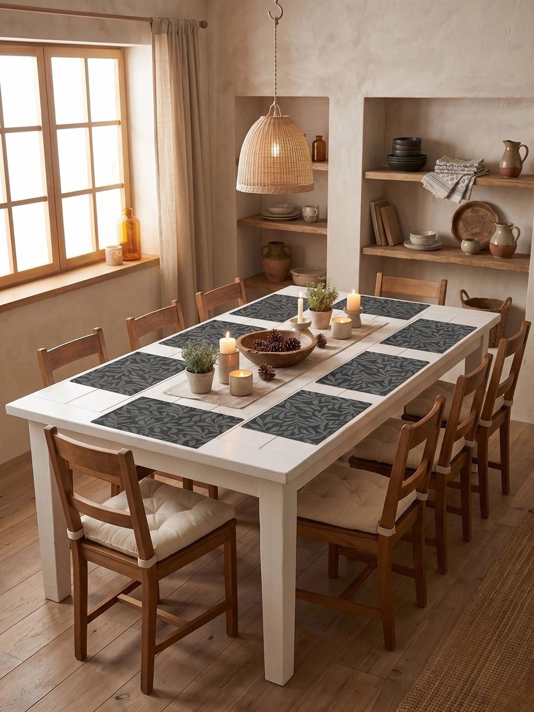 Myntra Elegant Homes 8-Pcs Black Printed Rectangle Table Placemats-picture-47