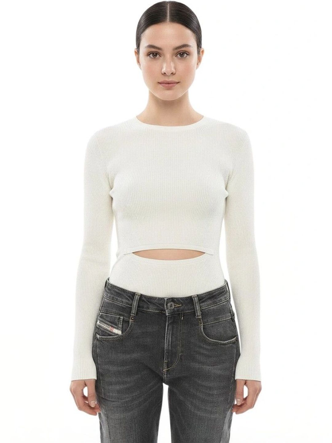 DIESEL Women Ribbed Woollen Crop Pullover-picture-24